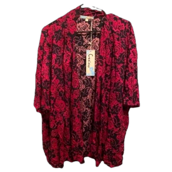 Cecico Tops - SOLD!!! Nordstrom Cecico Pink & Black Short Sleeve Cardigan Blouse SZ Large